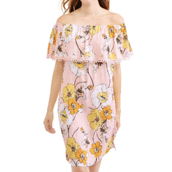 Baby Pink Floral Off the Shoulder Dress - Picture 1 of 5